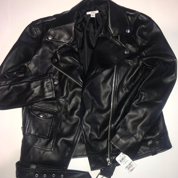 ❗️NWT❗️Bar III Deep Black Faux Leather Jacket - Picture 3 of 10